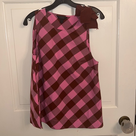 J Crew Bow Shoulder Oversized GinghamTank size 8 - Picture 1 of 6